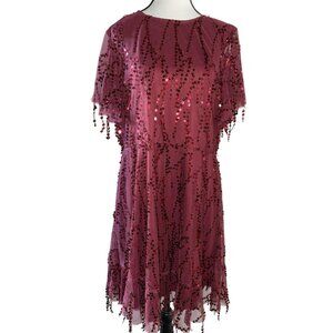 NWT Southern Fried Chics Burgundy Mesh Sequined Dress Size XXL